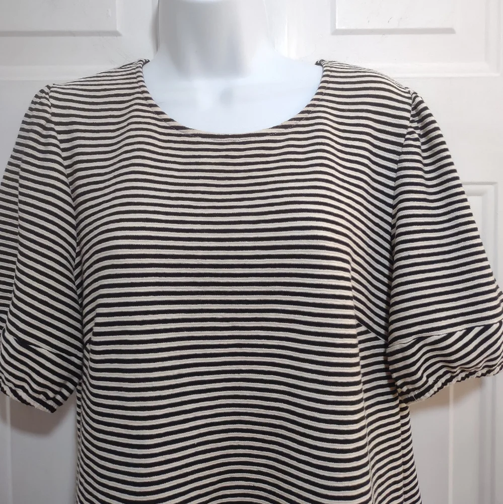 Anthropology/Dolan Stripes Puff Sleeve Round Neck Keyhole Back Blouse. S…